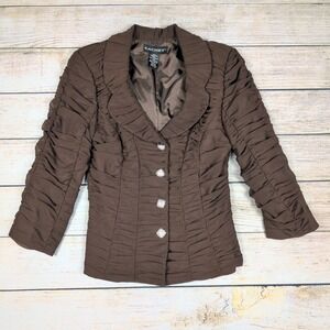 Cachet Brown Ruched 90s Y2k  Jacket‎ Blazer 3/4 Sleeve  Size 8 western fairycore